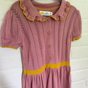 Mini Boden Pink Knit Ruffle Collar Dress